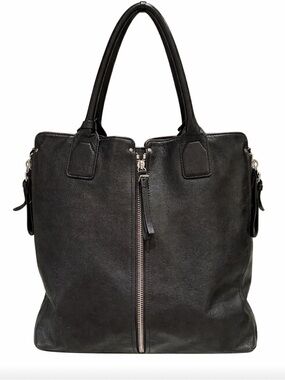 Kenneth Cole Black Leather Zip-Front Tote
